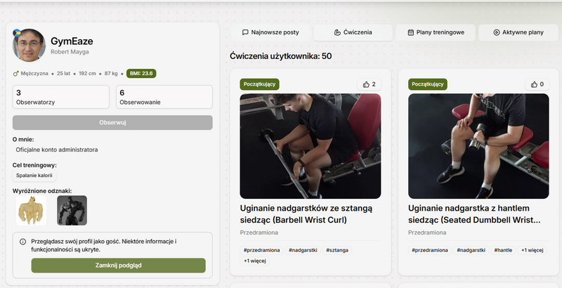 GymEaze – Społecznościowa Aplikacja Wspomagająca Treningi